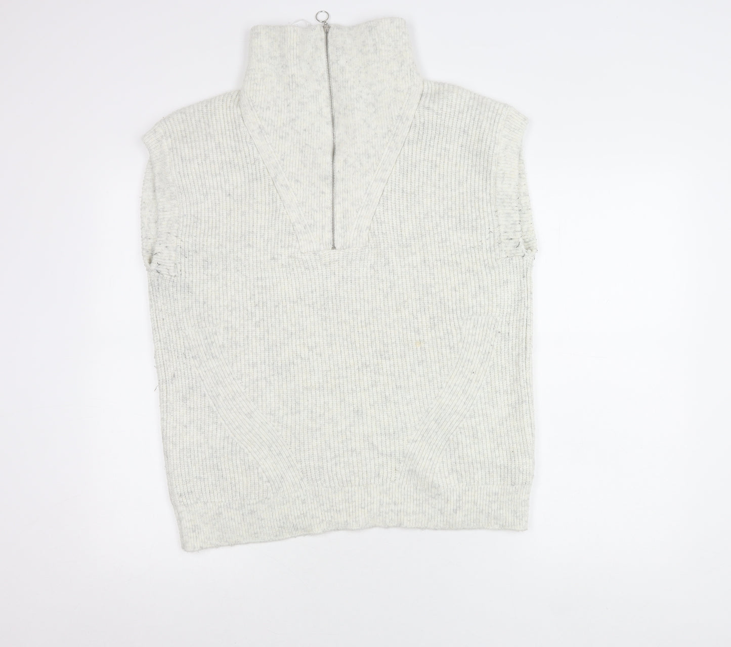 Marks and Spencer Women Grey Roll Neck Sleeveless Knit Jumper Vest S