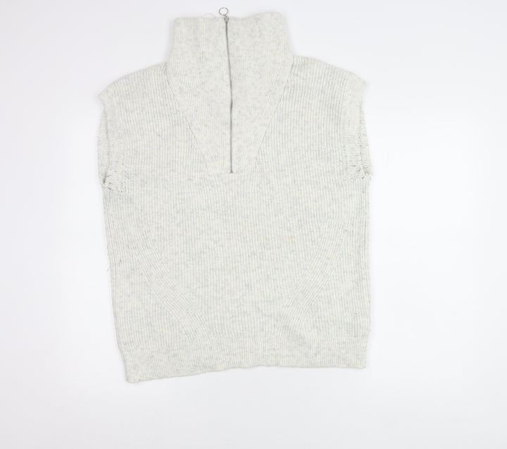 Marks and Spencer Women Grey Roll Neck Sleeveless Knit Jumper Vest S