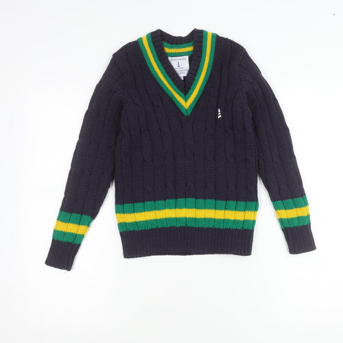 Lucas Frank Boys Blue Green Yellow Wool V-Neck Cable Knit Jumper 5-6Y