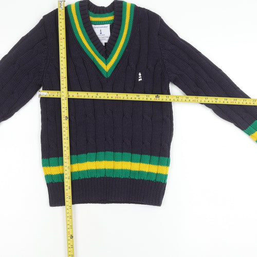 Lucas Frank Boys Blue Green Yellow Wool V-Neck Cable Knit Jumper 5-6Y