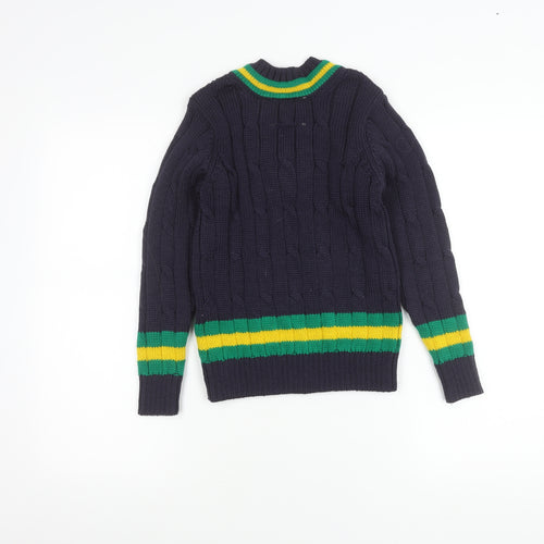 Lucas Frank Boys Blue Green Yellow Wool V-Neck Cable Knit Jumper 5-6Y