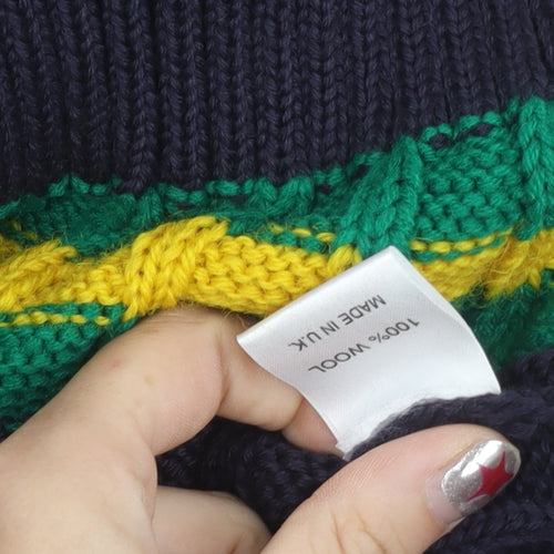 Lucas Frank Boys Blue Green Yellow Wool V-Neck Cable Knit Jumper 5-6Y