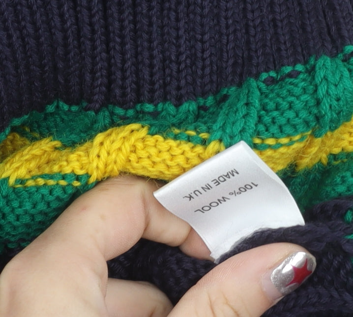 Lucas Frank Boys Blue Green Yellow Wool V-Neck Cable Knit Jumper 5-6Y