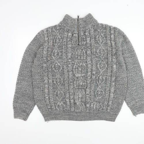 Easy Mens Grey Cable-Knit Mock Neck 1/4 Zip Pullover Jumper L