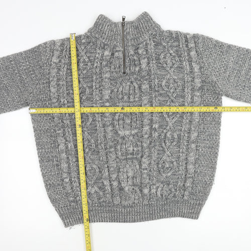 Easy Mens Grey Cable-Knit Mock Neck 1/4 Zip Pullover Jumper L