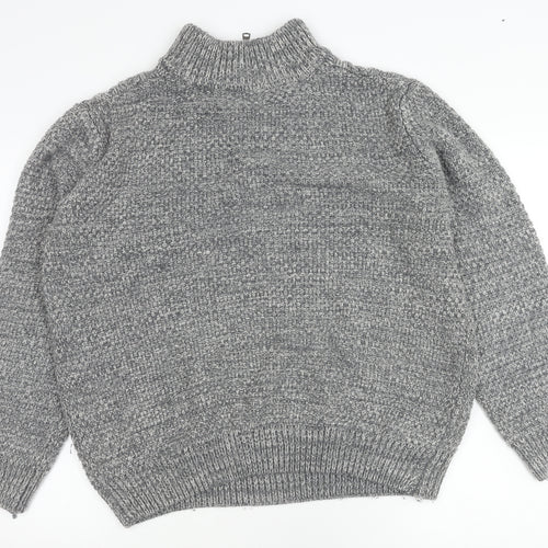 Easy Mens Grey Cable-Knit Mock Neck 1/4 Zip Pullover Jumper L