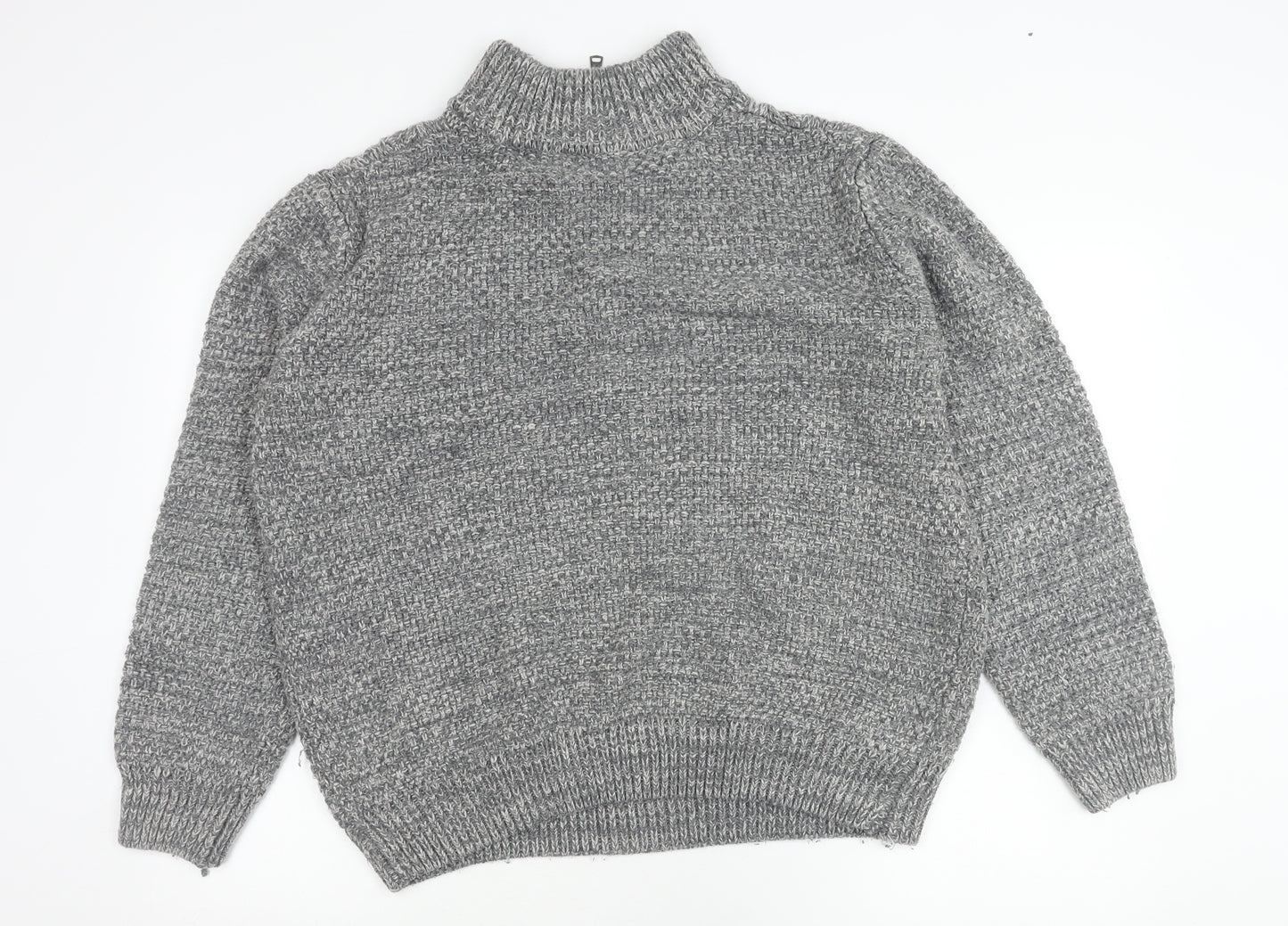 Easy Mens Grey Cable-Knit Mock Neck 1/4 Zip Pullover Jumper L