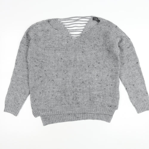 Cameo Rose Women’s Grey V-Neck Chunky Knit Pullover Jumper Size 10