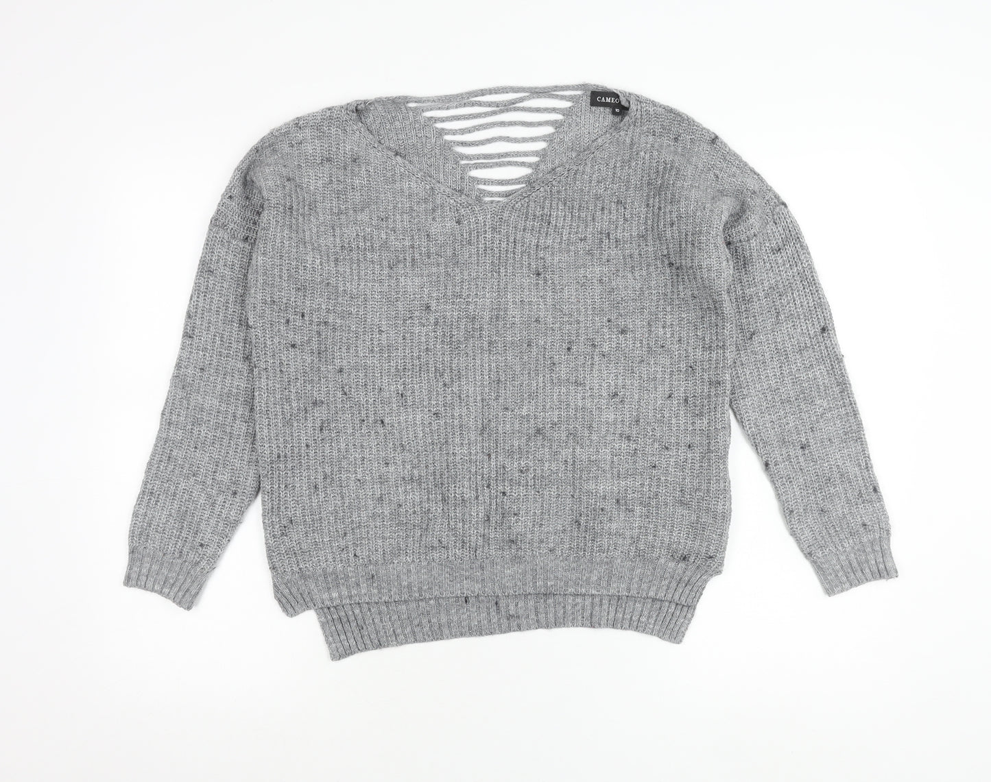 Cameo Rose Women’s Grey V-Neck Chunky Knit Pullover Jumper Size 10