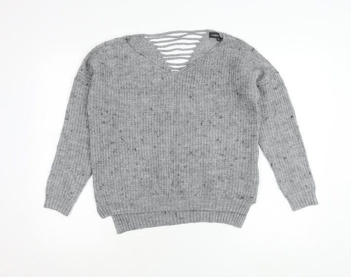 Cameo Rose Women’s Grey V-Neck Chunky Knit Pullover Jumper Size 10
