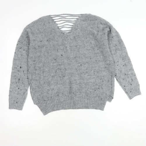 Cameo Rose Women’s Grey V-Neck Chunky Knit Pullover Jumper Size 10