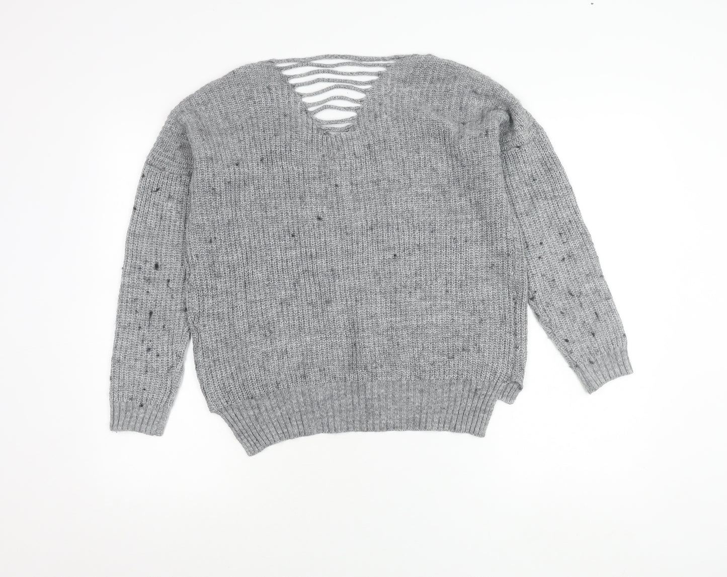 Cameo Rose Women’s Grey V-Neck Chunky Knit Pullover Jumper Size 10