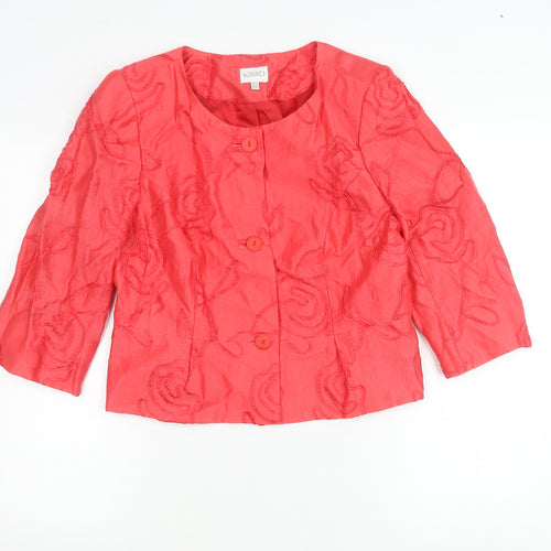 Kaliko Women Red Linen Blend Floral Suit Jacket Size 14