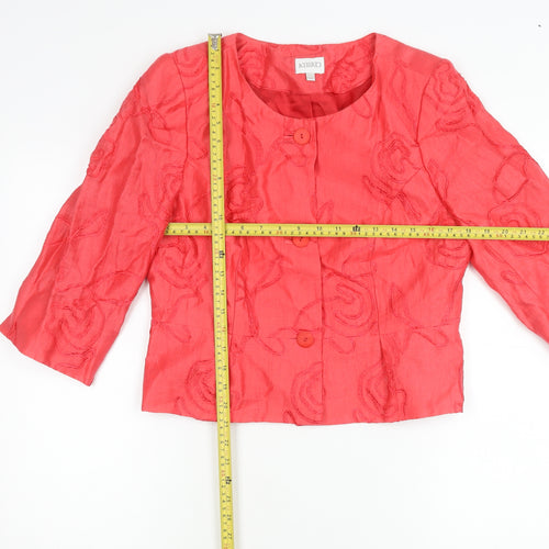 Kaliko Women Red Linen Blend Floral Suit Jacket Size 14