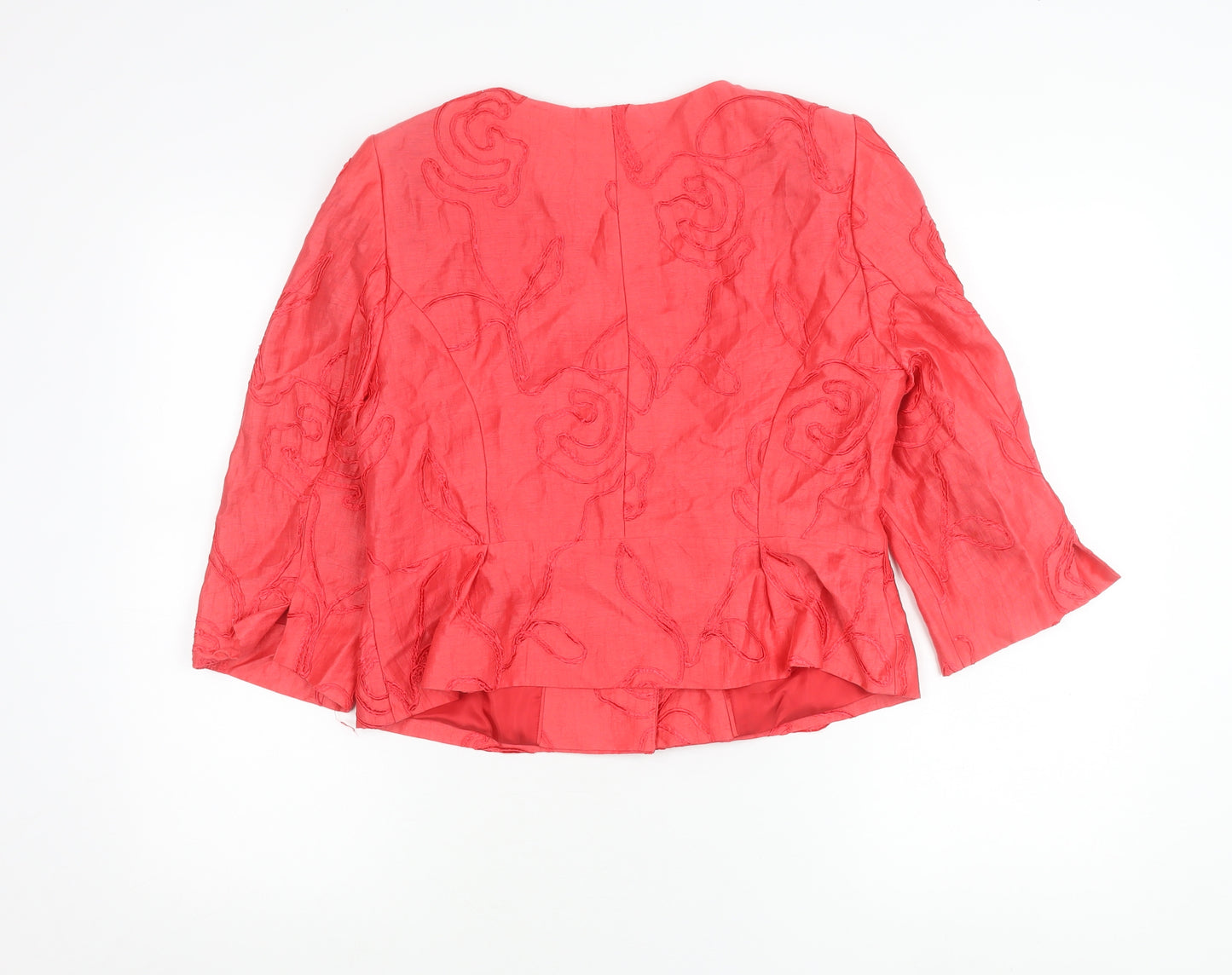 Kaliko Women Red Linen Blend Floral Suit Jacket Size 14