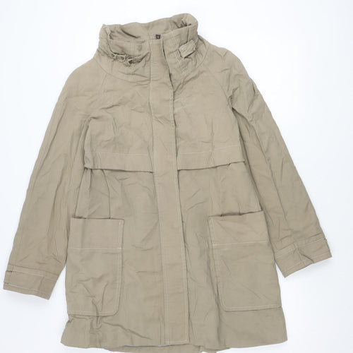 Zara Basic Women Beige Parka Jacket Size 12 Cotton Blend