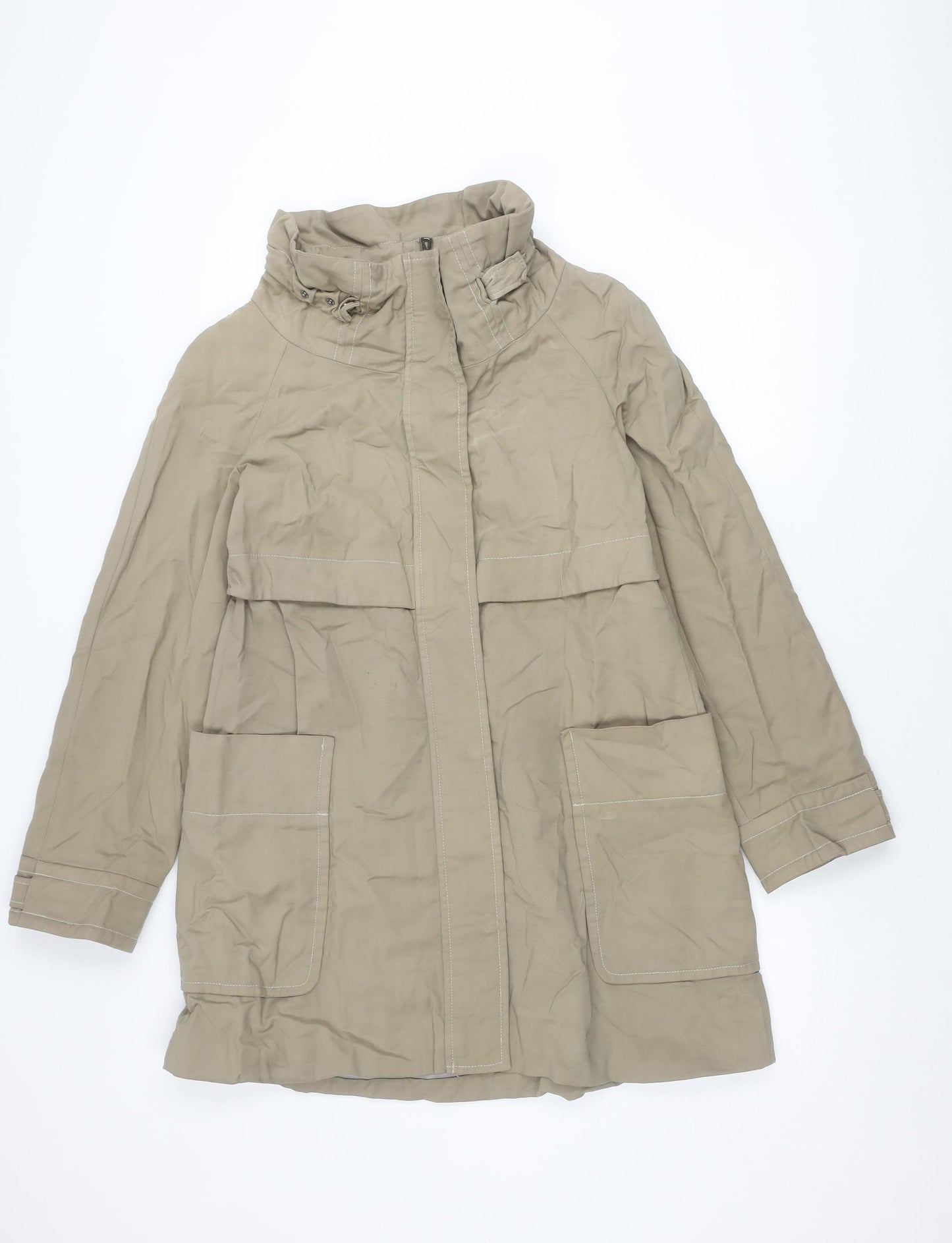 Zara Basic Women Beige Parka Jacket Size 12 Cotton Blend
