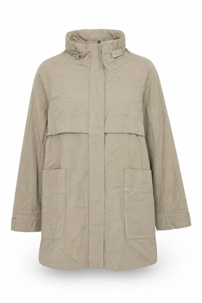 Front view of Zara Basic Women Beige Parka Jacket, size 12, Cotton Blend