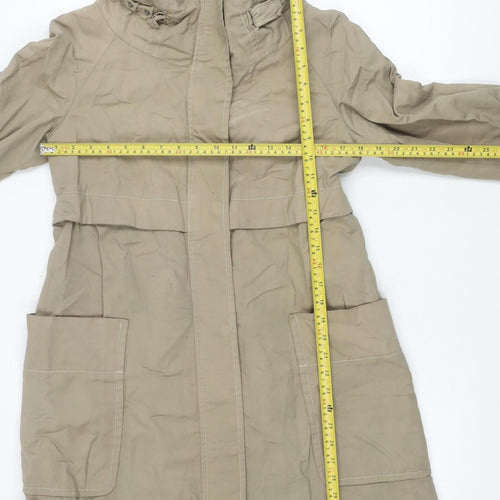 Zara Basic Women Beige Parka Jacket Size 12 Cotton Blend