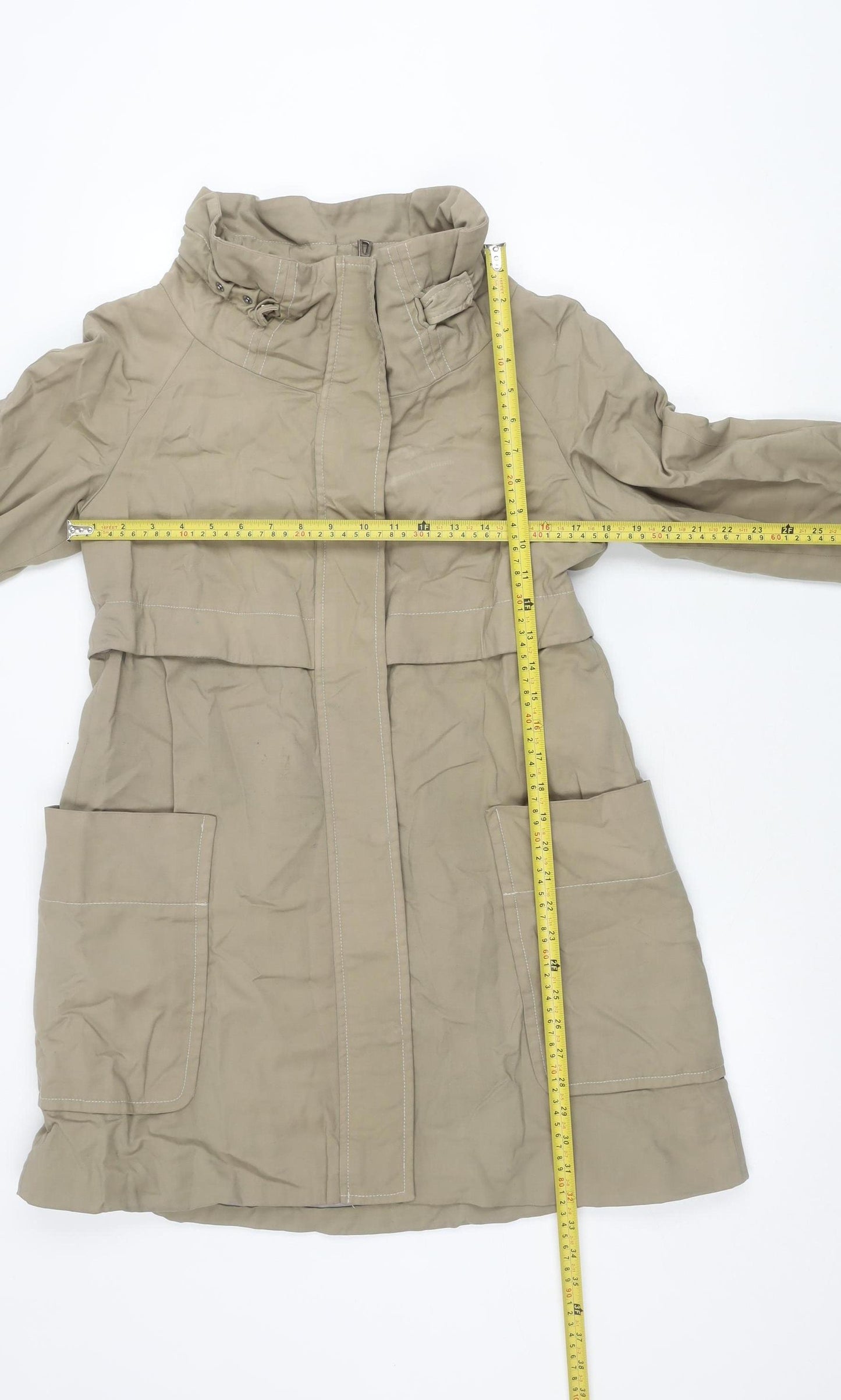 Zara Basic Women Beige Parka Jacket Size 12 Cotton Blend