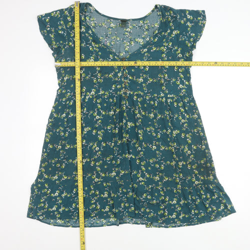 Wild Fable Women’s Green Floral A-Line Dress Size L V-Neck Casual