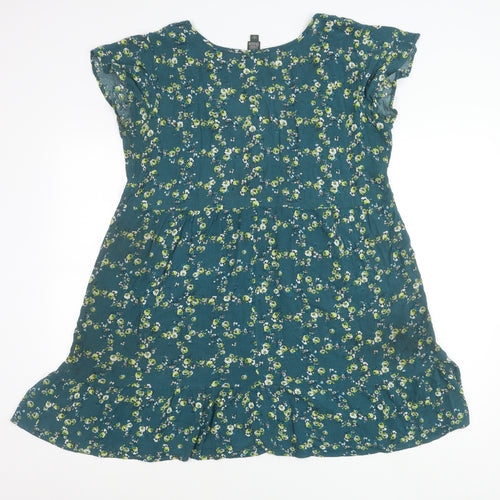 Wild Fable Women’s Green Floral A-Line Dress Size L V-Neck Casual