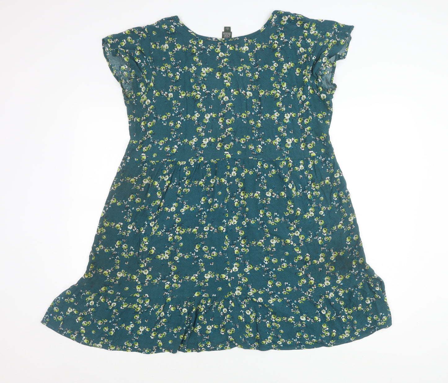 Wild Fable Women’s Green Floral A-Line Dress Size L V-Neck Casual