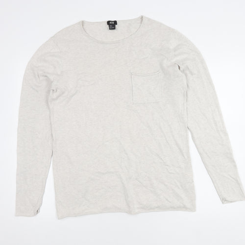 H&M Women’s Beige Cotton Crew Neck Jumper Size 12 Long Sleeve