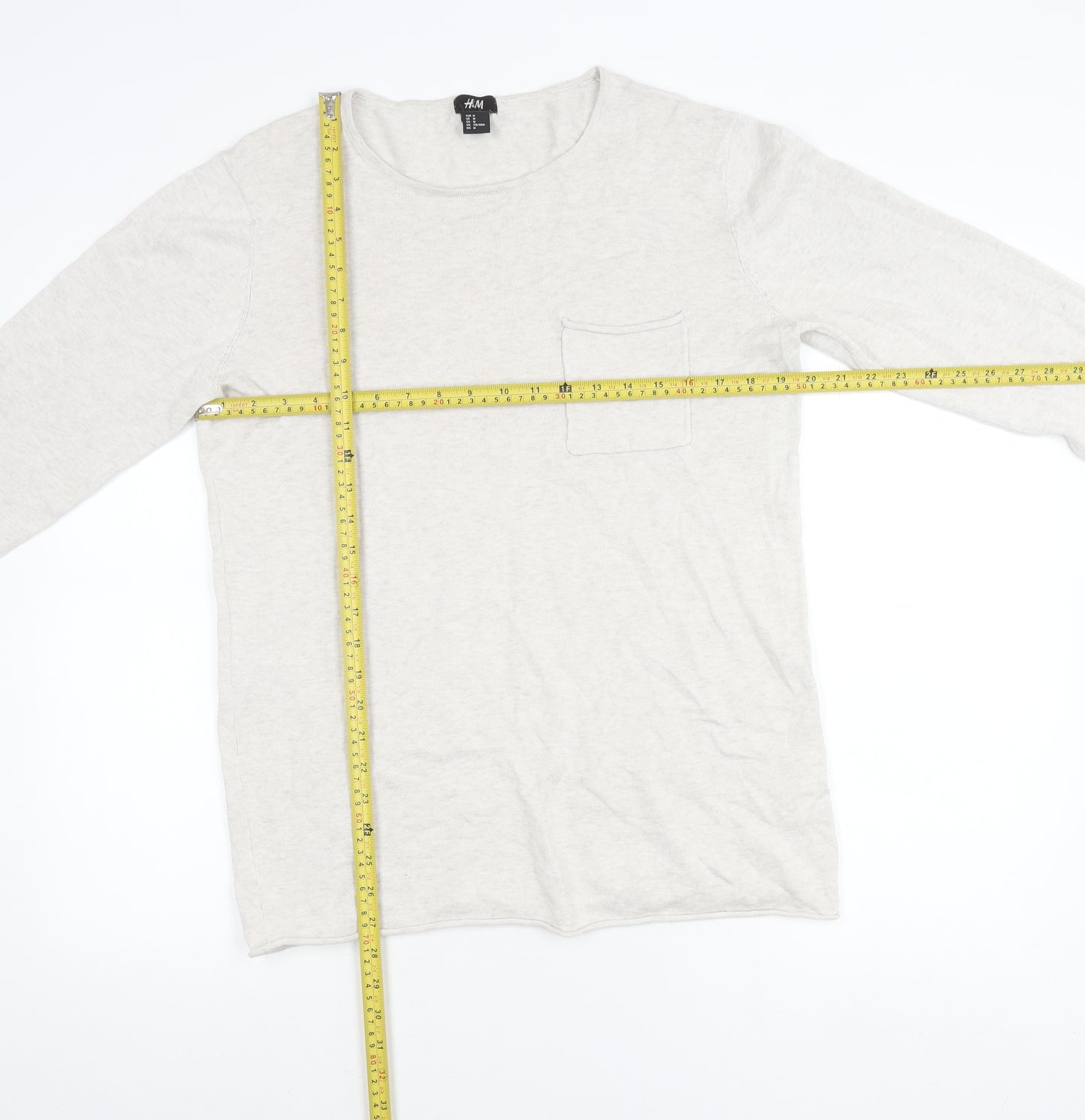 H&M Women’s Beige Cotton Crew Neck Jumper Size 12 Long Sleeve