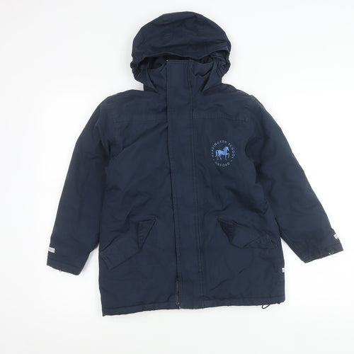 Result Core Kids Blue 7-8Y Hooded Parka Coat School Logo Reflective Trim