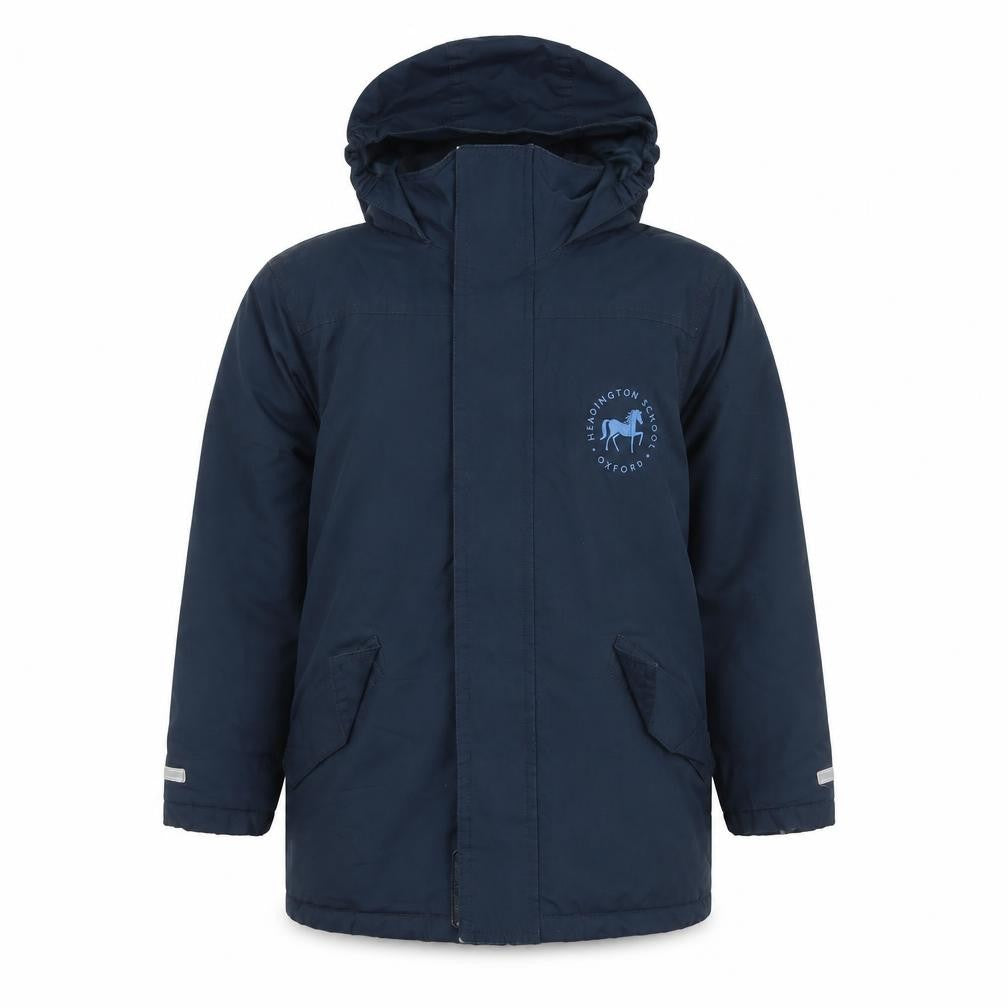 Result Core Kids Blue 7-8Y Hooded Parka Coat School Logo Reflective Trim