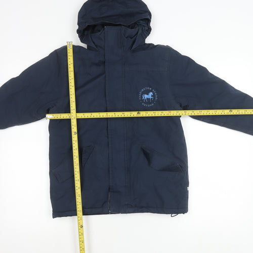 Result Core Kids Blue 7-8Y Hooded Parka Coat School Logo Reflective Trim