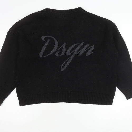 Boohoo Womens Black Pullover Jumper S Crew Neck Logo Acrylic Knit