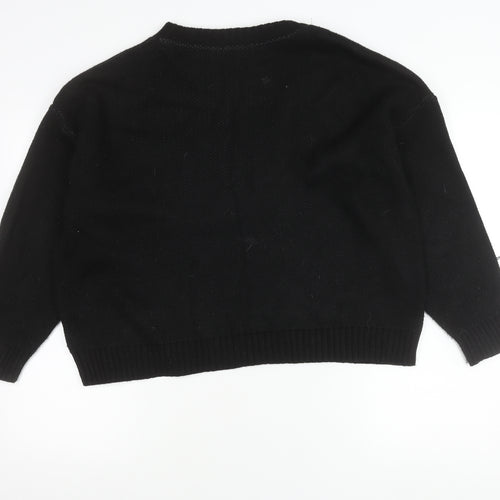 Boohoo Womens Black Pullover Jumper S Crew Neck Logo Acrylic Knit