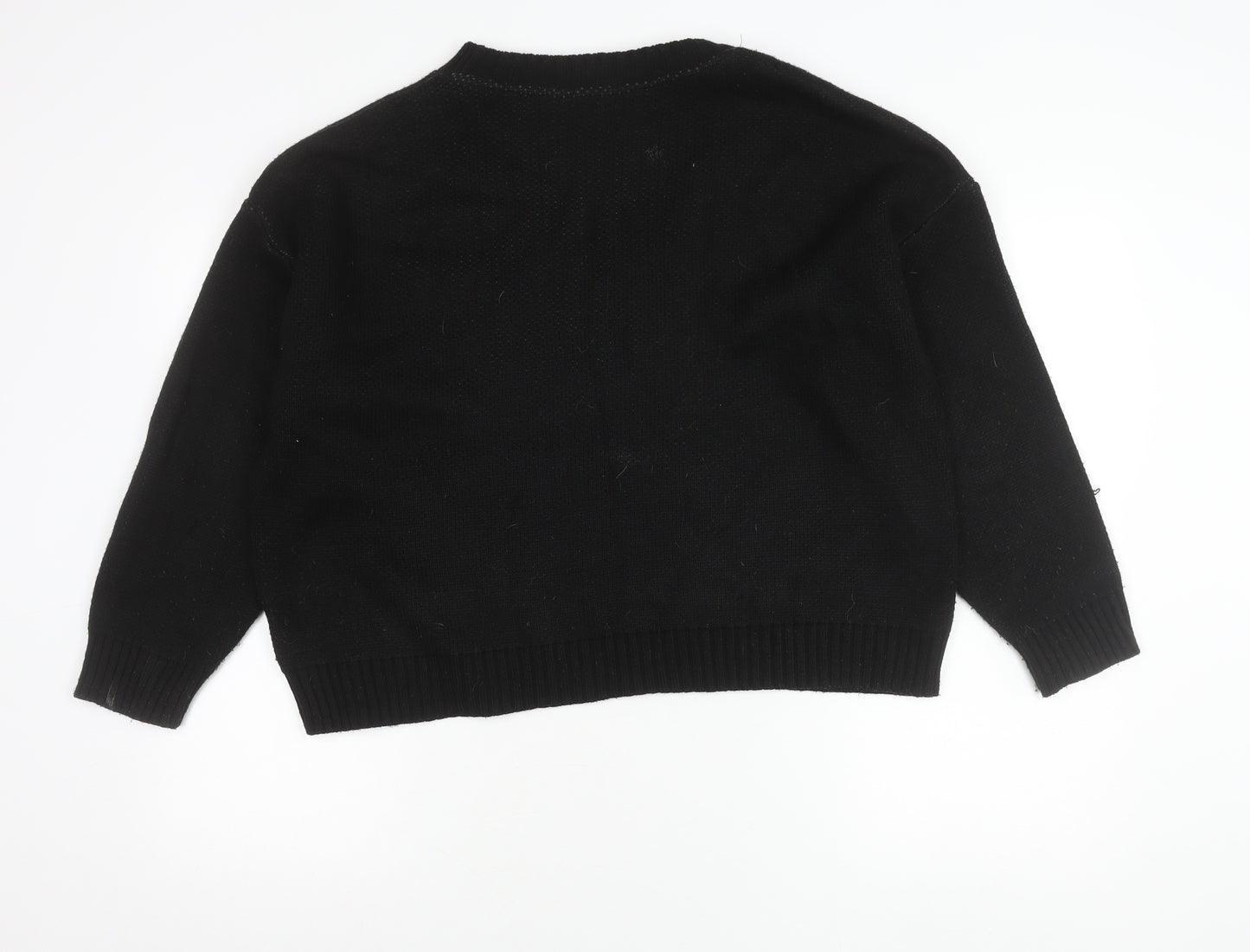 Boohoo Womens Black Pullover Jumper S Crew Neck Logo Acrylic Knit