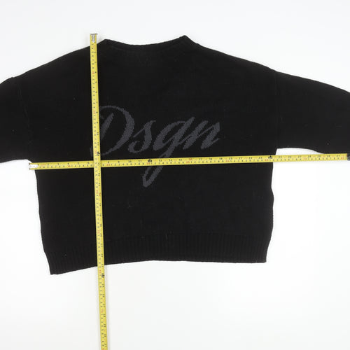 Boohoo Womens Black Pullover Jumper S Crew Neck Logo Acrylic Knit