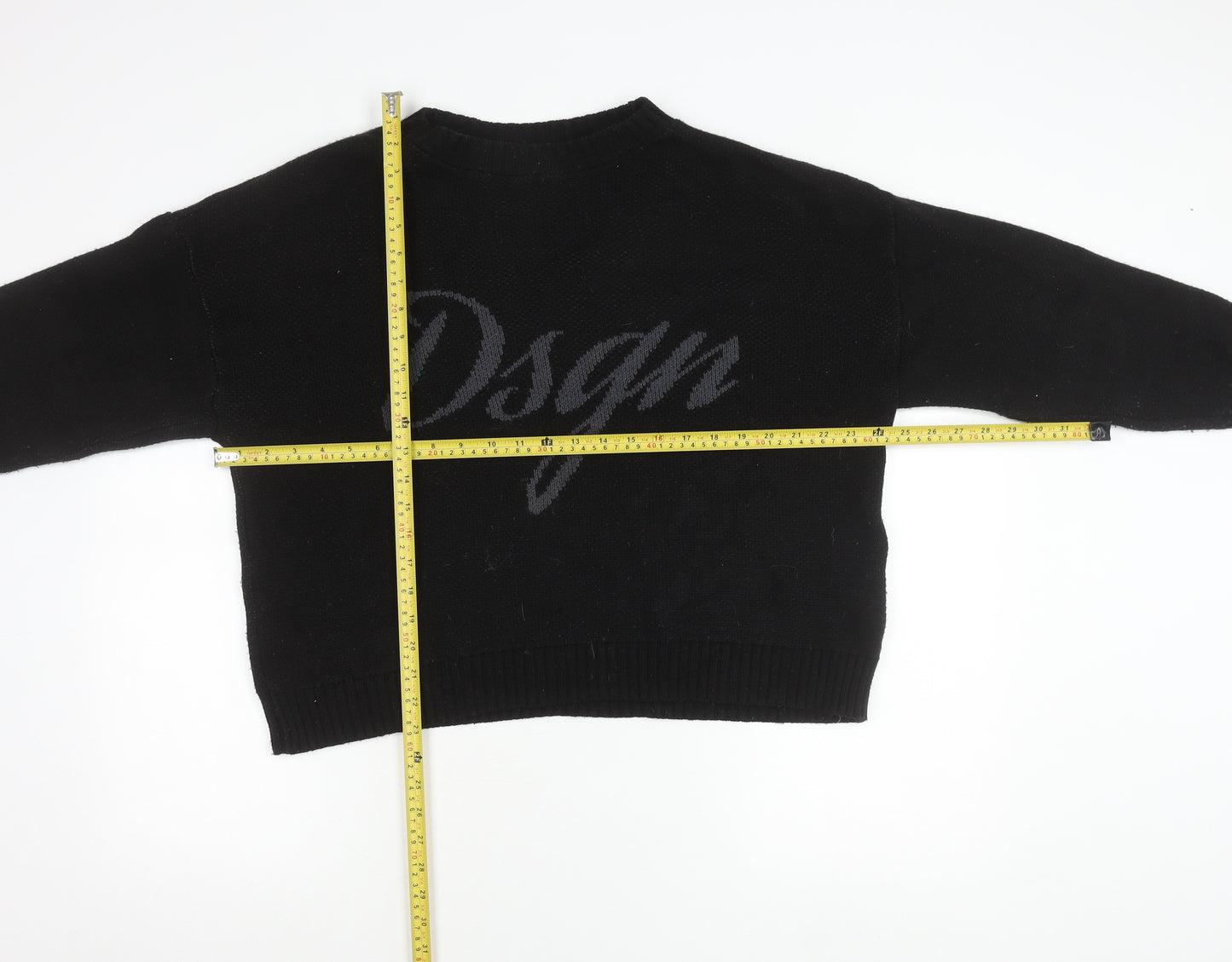 Boohoo Womens Black Pullover Jumper S Crew Neck Logo Acrylic Knit