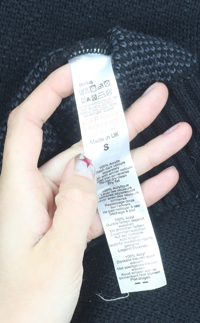 Boohoo Womens Black Pullover Jumper S Crew Neck Logo Acrylic Knit