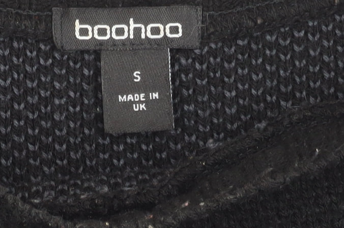Boohoo Womens Black Pullover Jumper S Crew Neck Logo Acrylic Knit