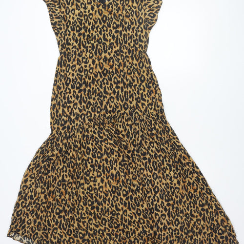 Zara Woman Leopard Print Fit & Flare Dress XS Scoop Neck