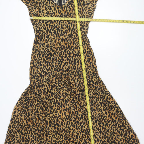 Zara Woman Leopard Print Fit & Flare Dress XS Scoop Neck