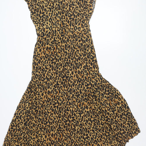 Zara Woman Leopard Print Fit & Flare Dress XS Scoop Neck