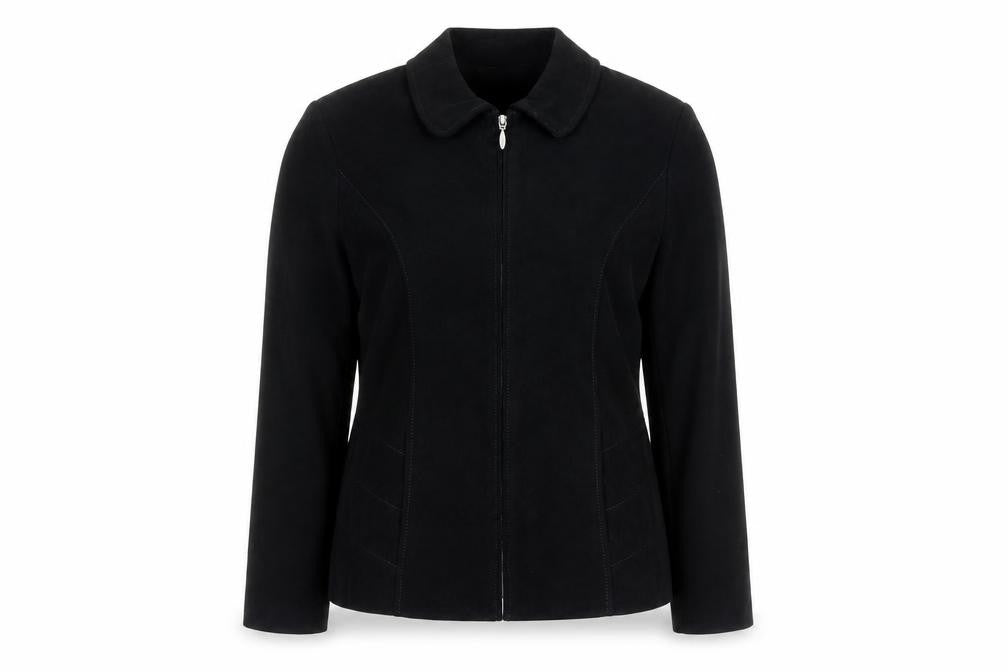 Front view of Bonmarché Women Black, size 16, Collared Zip Jacket Polyester Blend