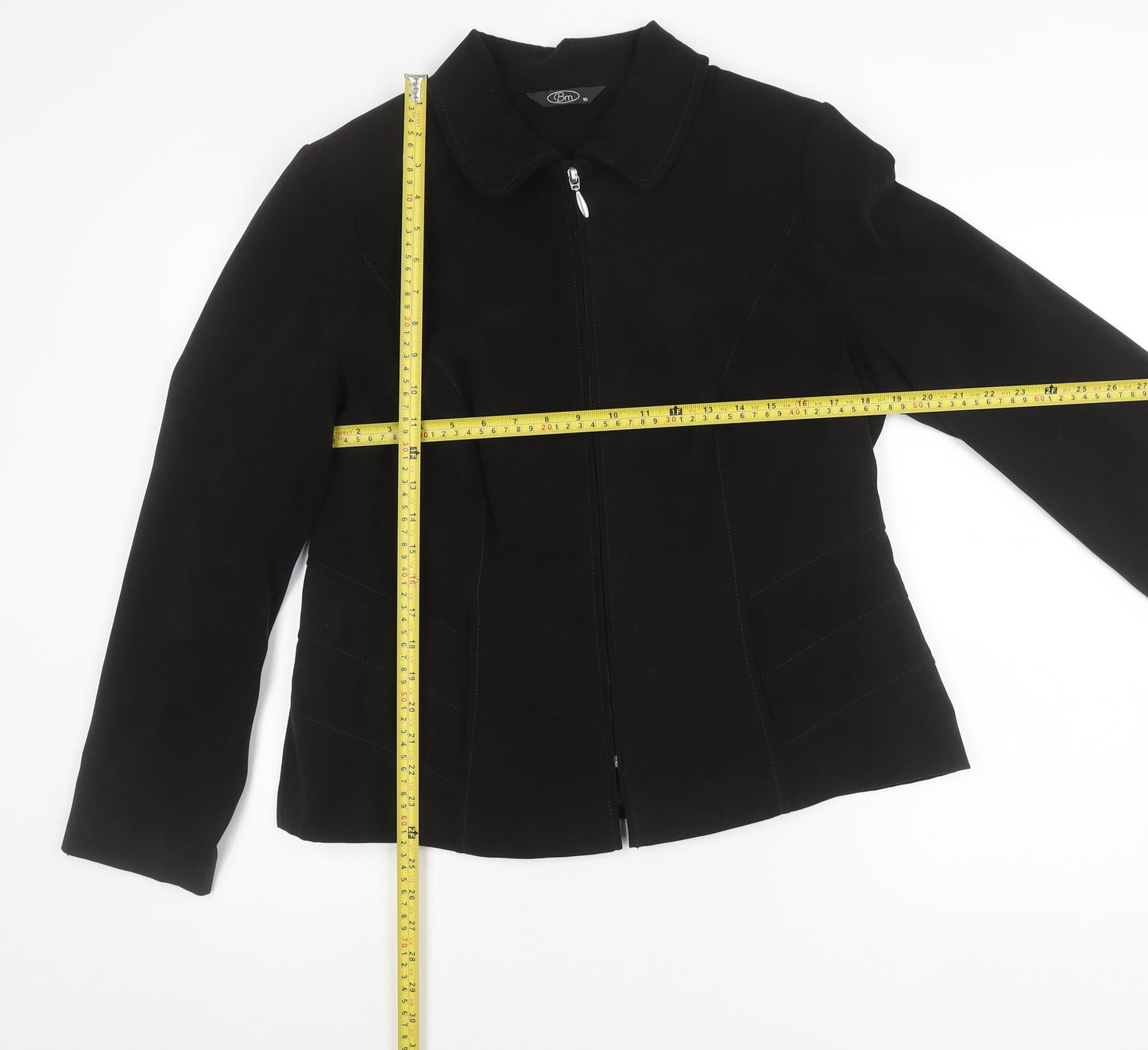 Bm Women Black Size 16 Collared Zip Jacket Polyester Blend