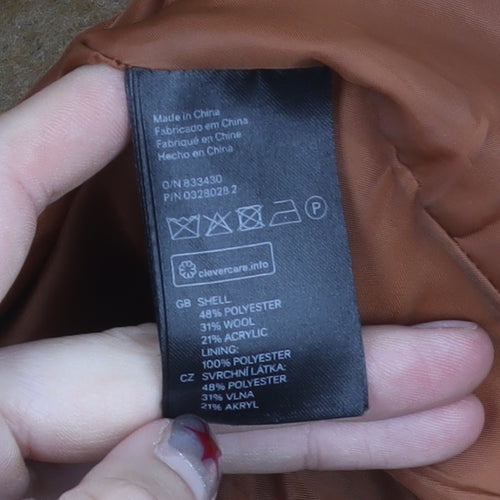 H&M Women's Brown Wool Blend Mid-Length Overcoat Size 10 Regular
