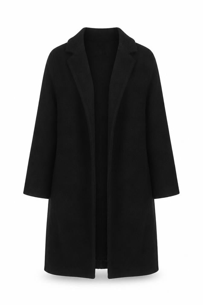 Front view of Zara Women Black Coatigan, size S, Mid-Length Knit Jacket