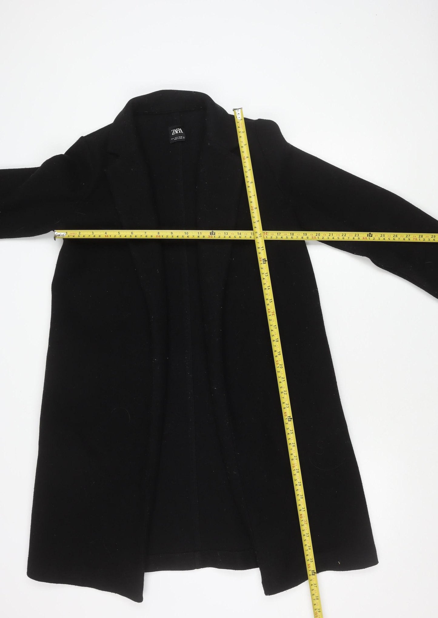 Zara Women Black Coatigan Size S Mid-Length Knit Jacket