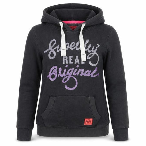 Superdry Womens Black Pullover Hoodie XS Graphic Logo Hooded Sweatshirt