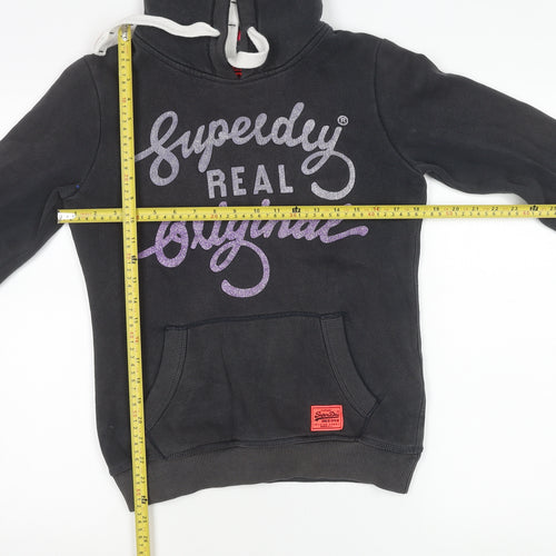 Superdry Womens Black Pullover Hoodie XS Graphic Logo Hooded Sweatshirt