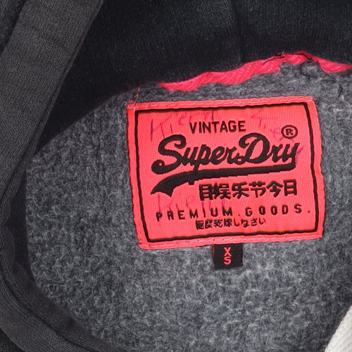 Superdry Womens Black Pullover Hoodie XS Graphic Logo Hooded Sweatshirt
